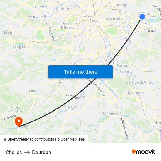 Chelles to Dourdan map