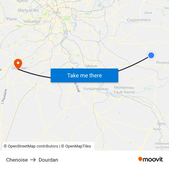 Chenoise to Dourdan map