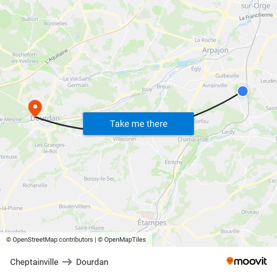 Cheptainville to Dourdan map