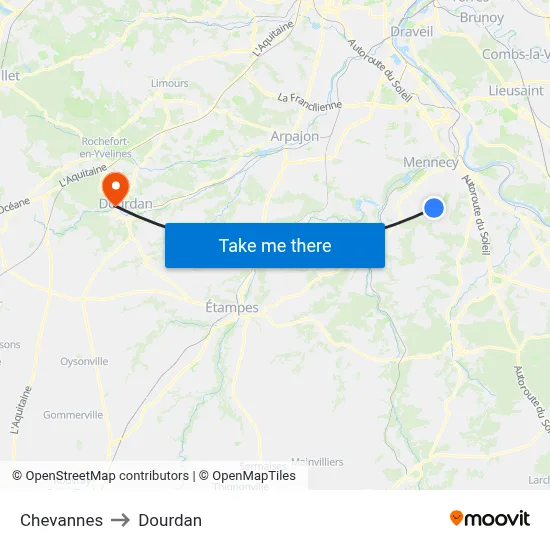 Chevannes to Dourdan map