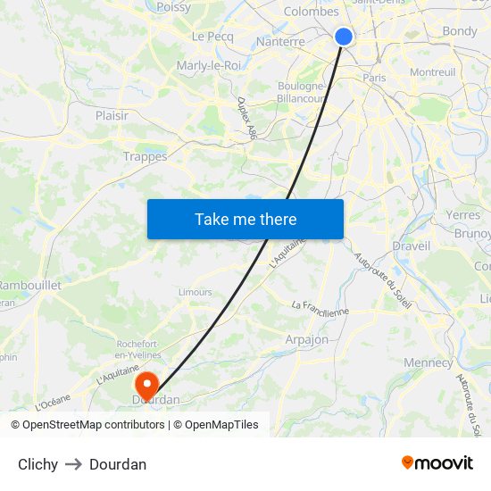 Clichy to Dourdan map