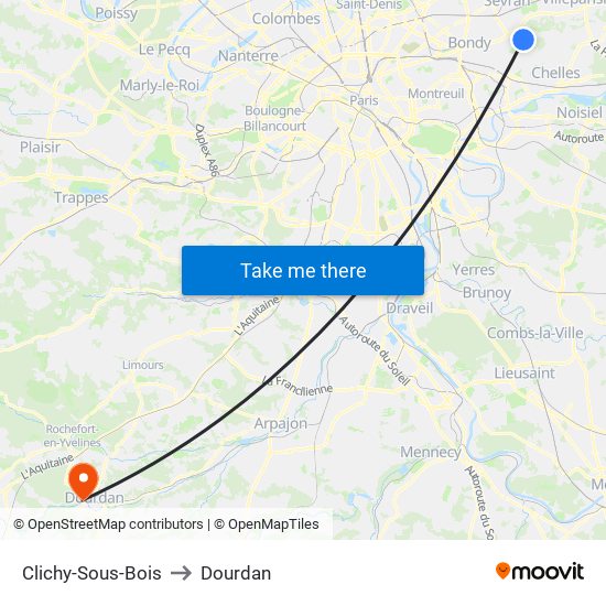 Clichy-Sous-Bois to Dourdan map