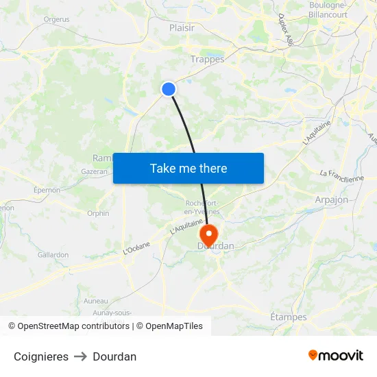 Coignieres to Dourdan map