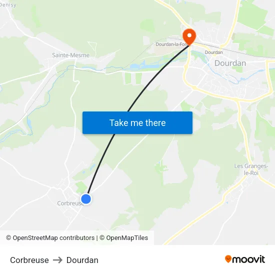 Corbreuse to Dourdan map