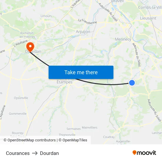 Courances to Dourdan map