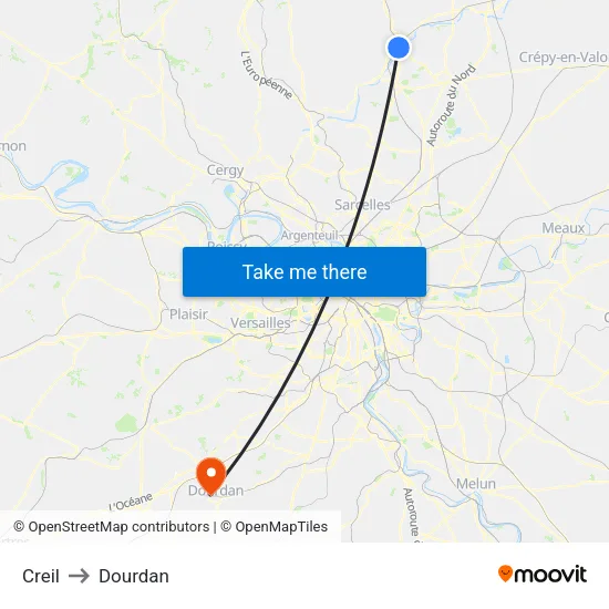 Creil to Dourdan map