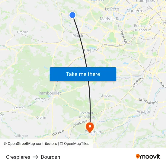 Crespieres to Dourdan map