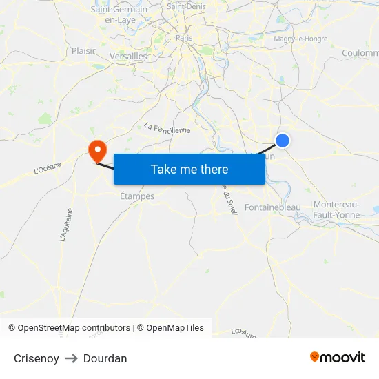 Crisenoy to Dourdan map