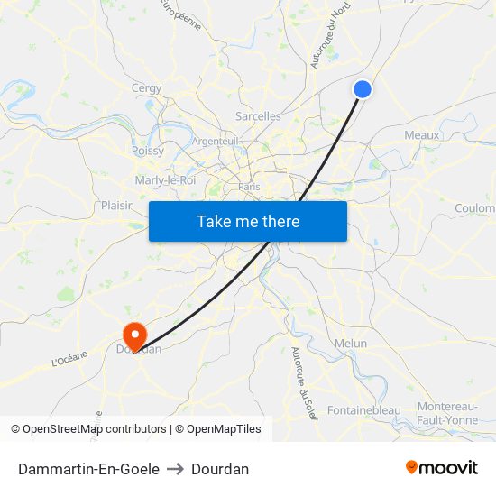 Dammartin-En-Goele to Dourdan map