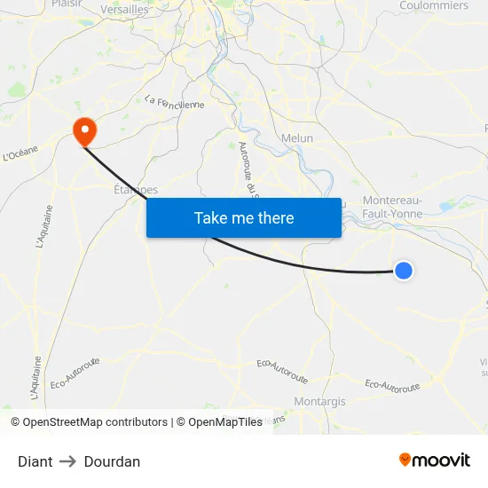 Diant to Dourdan map