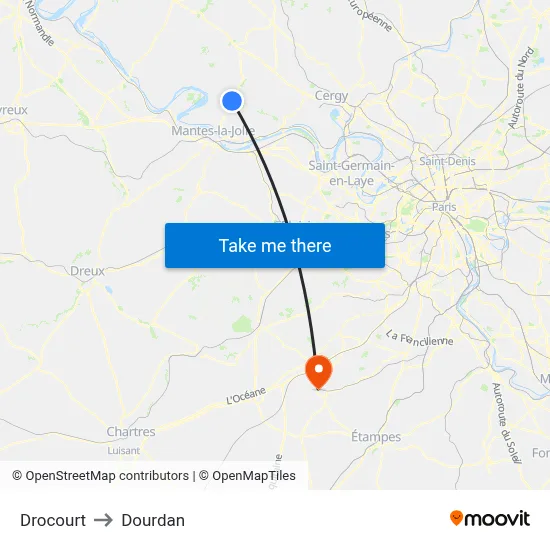 Drocourt to Dourdan map