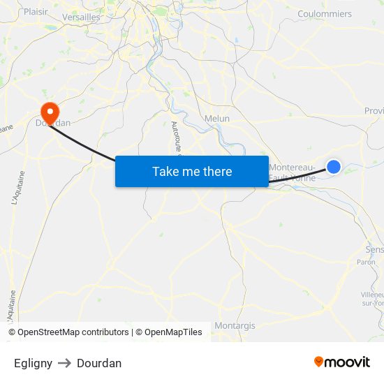 Egligny to Dourdan map