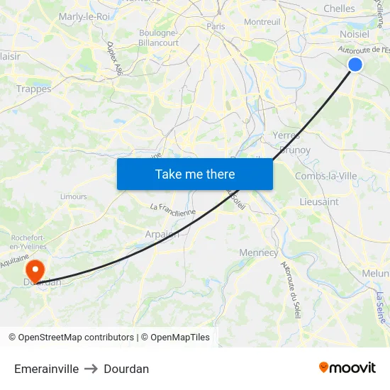 Emerainville to Dourdan map