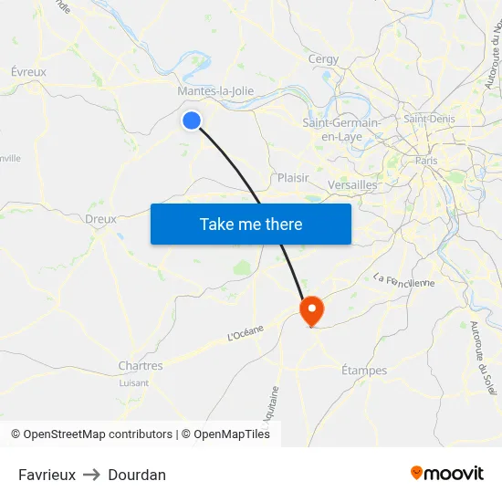 Favrieux to Dourdan map