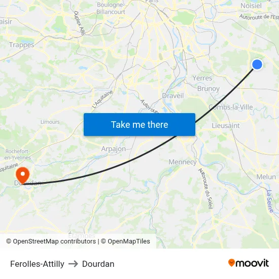 Ferolles-Attilly to Dourdan map