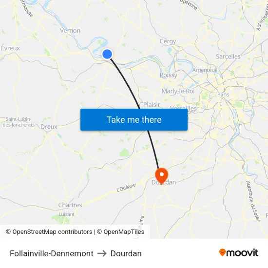 Follainville-Dennemont to Dourdan map