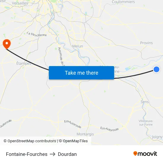 Fontaine-Fourches to Dourdan map