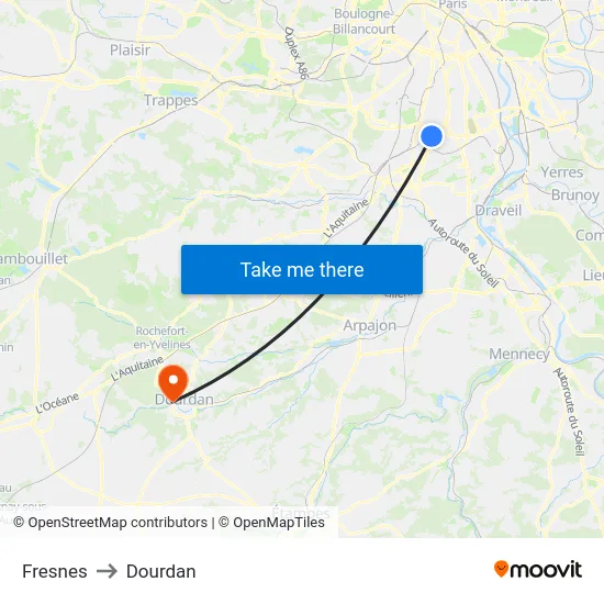 Fresnes to Dourdan map