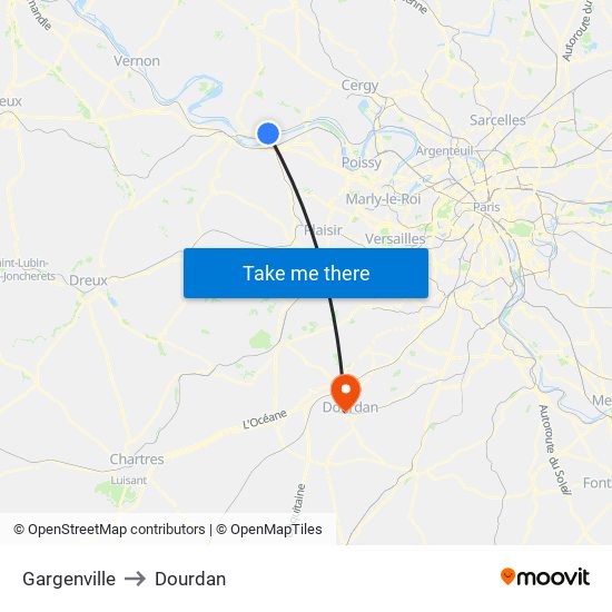 Gargenville to Dourdan map