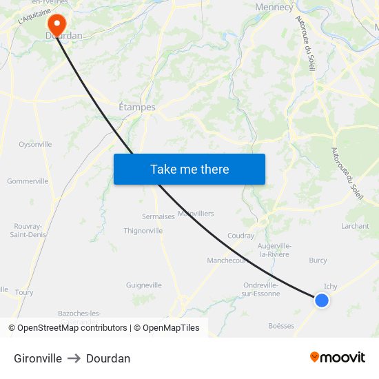 Gironville to Dourdan map