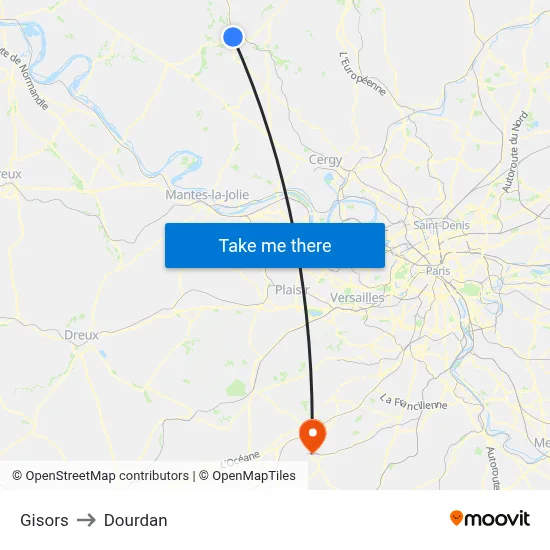 Gisors to Dourdan map
