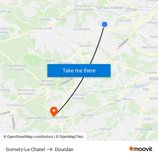 Gometz-Le-Chatel to Dourdan map