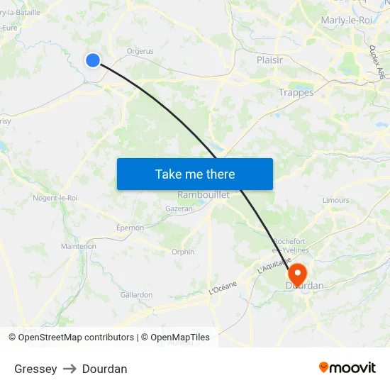 Gressey to Dourdan map
