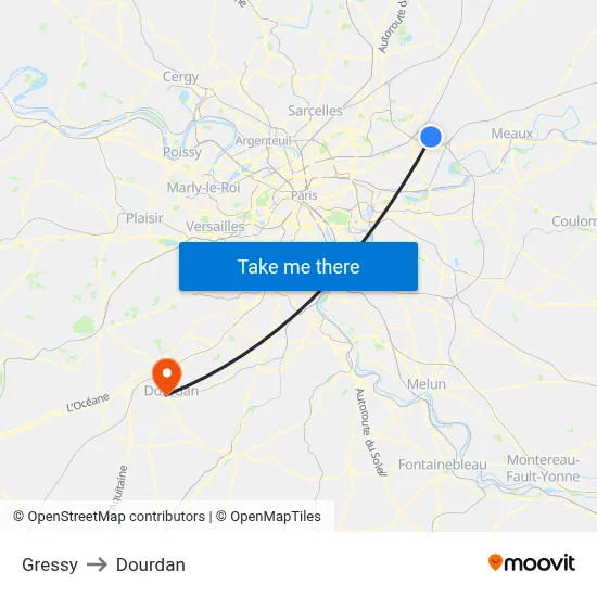 Gressy to Dourdan map