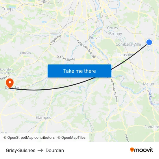 Grisy-Suisnes to Dourdan map