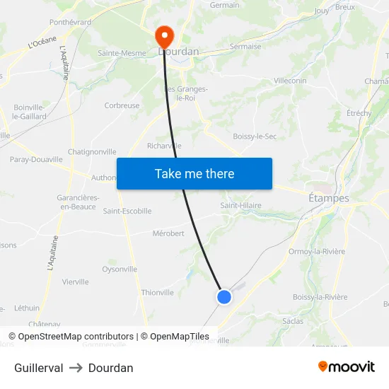 Guillerval to Dourdan map