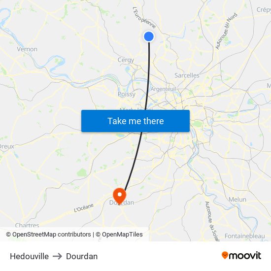 Hedouville to Dourdan map