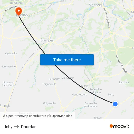 Ichy to Dourdan map