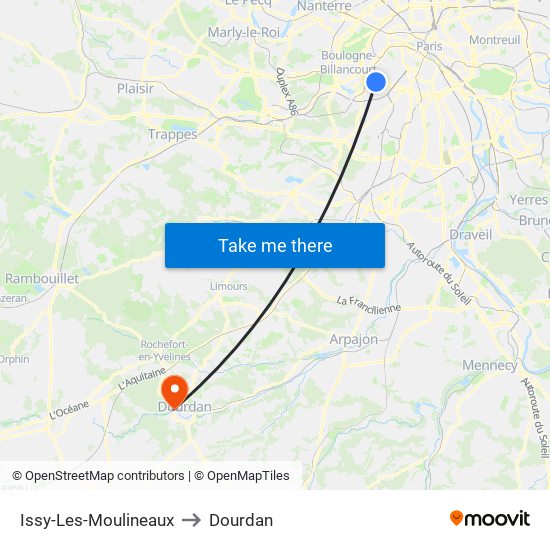 Issy-Les-Moulineaux to Dourdan map