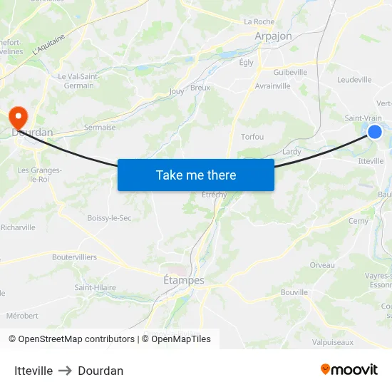 Itteville to Dourdan map