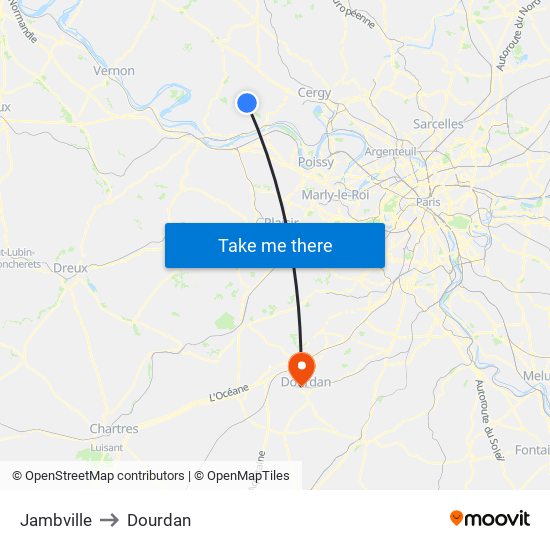 Jambville to Dourdan map
