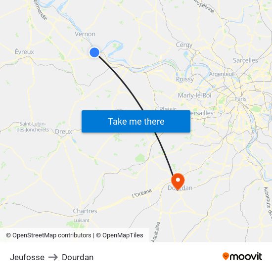 Jeufosse to Dourdan map