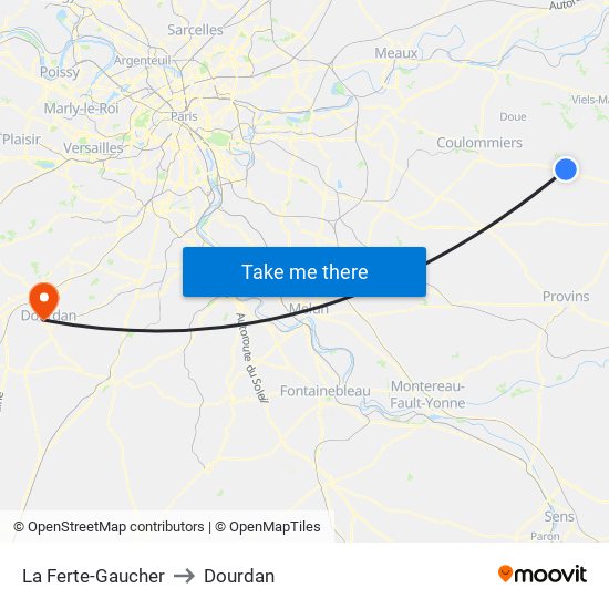 La Ferte-Gaucher to Dourdan map
