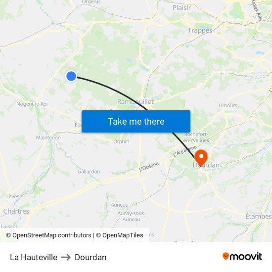 La Hauteville to Dourdan map