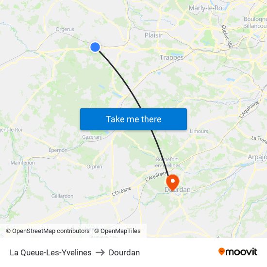 La Queue-Les-Yvelines to Dourdan map