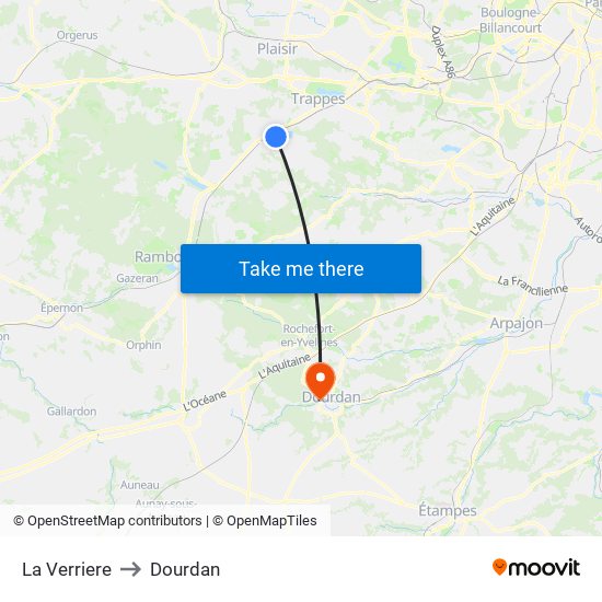 La Verriere to Dourdan map