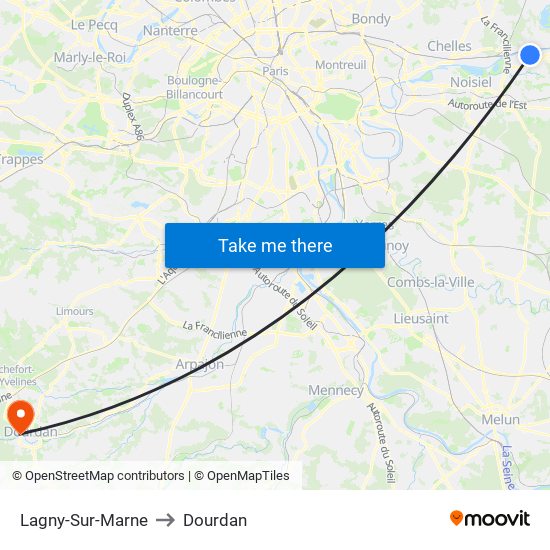 Lagny-Sur-Marne to Dourdan map