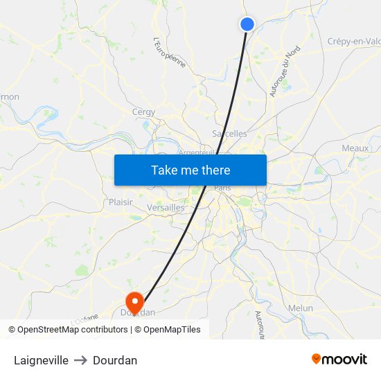 Laigneville to Dourdan map