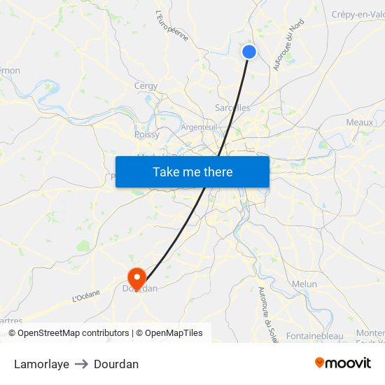 Lamorlaye to Dourdan map