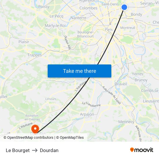 Le Bourget to Dourdan map