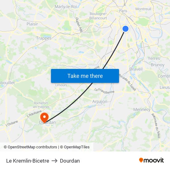 Le Kremlin-Bicetre to Dourdan map