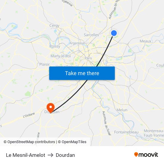 Le Mesnil-Amelot to Dourdan map