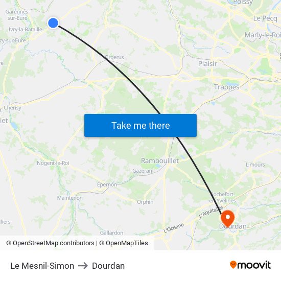 Le Mesnil-Simon to Dourdan map