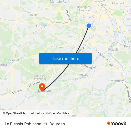 Le Plessis-Robinson to Dourdan map