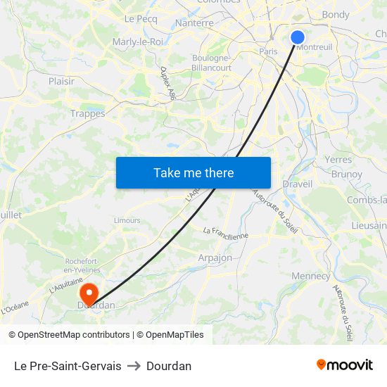 Le Pre-Saint-Gervais to Dourdan map