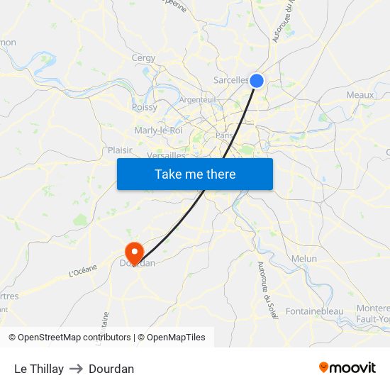 Le Thillay to Dourdan map